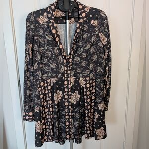 Free People Isabella Black Floral Mini Dress Boho Festival Indie - Sz Med